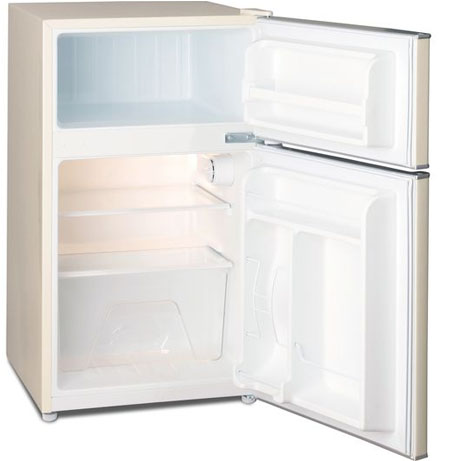 montpellier retro mini fridge freezer with the doors open