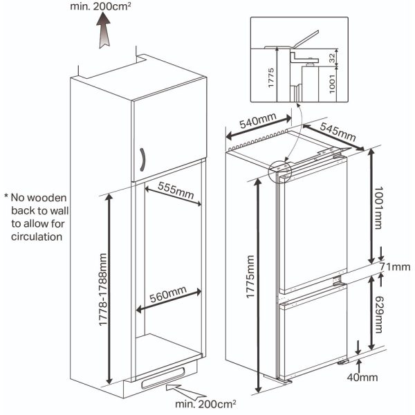 Montpellier Integrated Fridge Freezer dimensions drawing