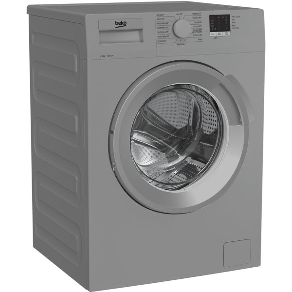 Beko washing machine silver on an angle